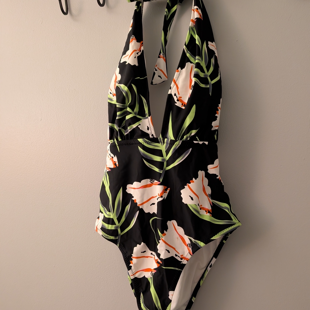 Cupshe Black and Orange Floral Swimsuit